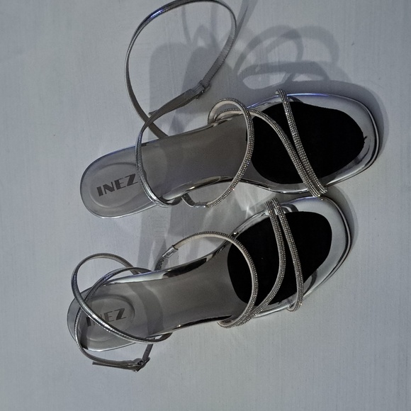 Inez Sofia Heel Sandals in Silver Metallic with Crystals - Picture 6 of 9